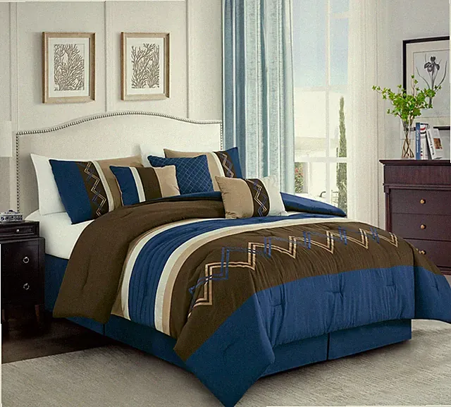 Chezmoi Collection 7-Piece Modern Stripe Embroidery Zigzag Bedding Comforter Set