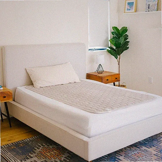 Heated Mattress Pad with EMF Free Beige Large Queen Size Premium Fabric Korea